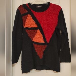 Vintage Women's Black and Red Geometric Sweater
